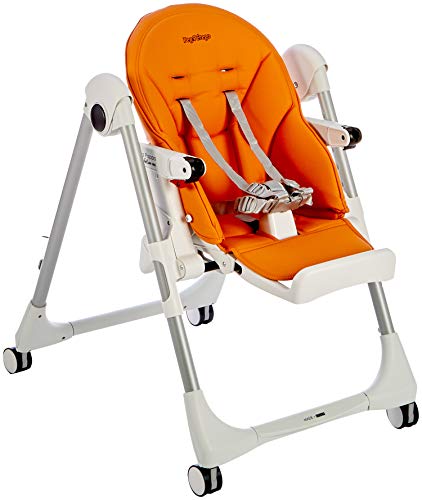 Peg Perego Prima Pappa Follow Me - Arancia - Hochstuhl mit Baby-Liegefunktion und 4 Doppelrollem mit Bremsen, Lederimitat-Bezug, orange - obrazek 6