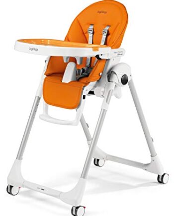 Peg Perego Prima Pappa Follow Me - Arancia - Hochstuhl mit Baby-Liegefunktion und 4 Doppelrollem mit Bremsen, Lederimitat-Bezug, orange