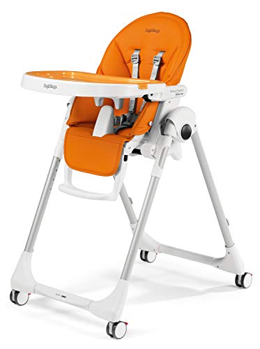 Peg Perego Prima Pappa Follow Me - Arancia - Hochstuhl mit Baby-Liegefunktion und 4 Doppelrollem mit Bremsen, Lederimitat-Bezug, orange