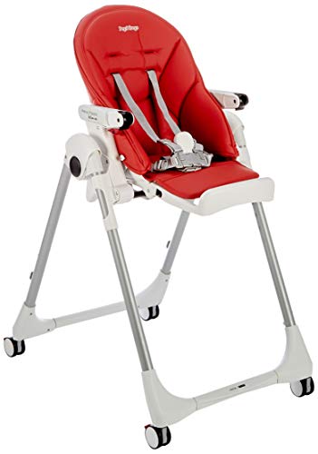 Peg Perego Prima Pappa Follow Me - Fragola - Hochstuhl mit Baby-Liegefunktion und 4 Doppelrollem mit Bremsen, Lederimitat-Bezug, rot - obrazek 4