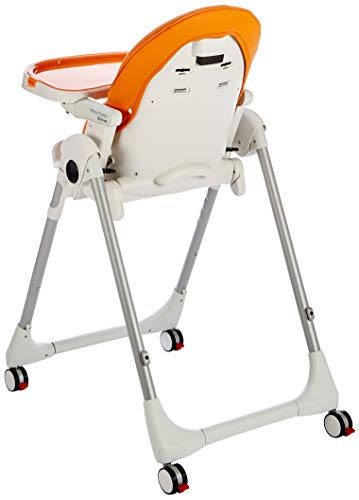 Peg Perego Prima Pappa Follow Me - Arancia - Hochstuhl mit Baby-Liegefunktion und 4 Doppelrollem mit Bremsen, Lederimitat-Bezug, orange - obrazek 4