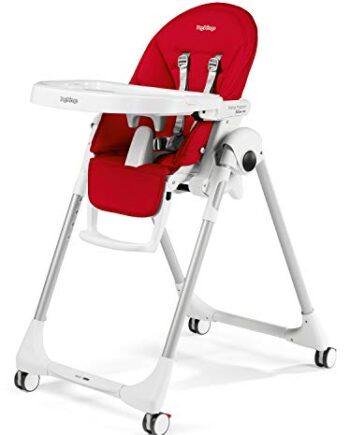 Peg Perego Prima Pappa Follow Me - Fragola - Hochstuhl mit Baby-Liegefunktion und 4 Doppelrollem mit Bremsen, Lederimitat-Bezug, rot