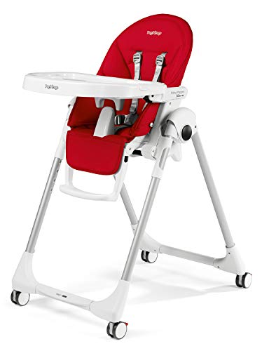 Peg Perego Prima Pappa Follow Me - Fragola - Hochstuhl mit Baby-Liegefunktion und 4 Doppelrollem mit Bremsen, Lederimitat-Bezug, rot