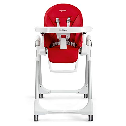 Peg Perego Prima Pappa Follow Me - Fragola - Hochstuhl mit Baby-Liegefunktion und 4 Doppelrollem mit Bremsen, Lederimitat-Bezug, rot - obrazek 5