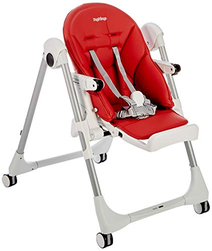 Peg Perego Prima Pappa Follow Me - Fragola - Hochstuhl mit Baby-Liegefunktion und 4 Doppelrollem mit Bremsen, Lederimitat-Bezug, rot - obrazek 3