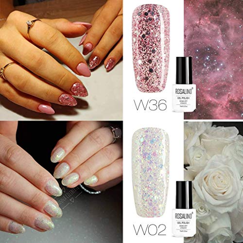 ROSALIND Żelowy Lakier do Paznokci, 6 Kolorów, Brokat Kolor Biały Czer - obrazek 4