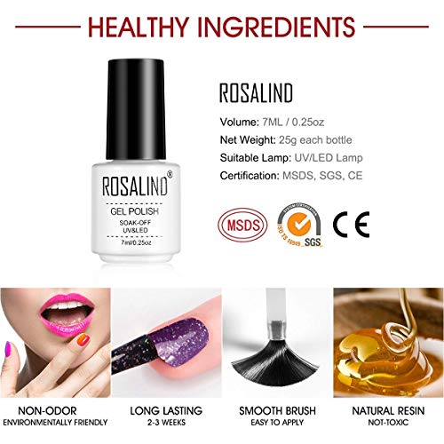 ROSALIND Żelowy Lakier do Paznokci, 6 Kolorów, Brokat Kolor Biały Czer - obrazek 5