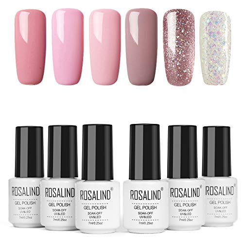 ROSALIND Żelowy Lakier do Paznokci, 6 Kolorów, Brokat Kolor Biały Czer