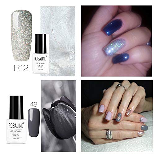ROSALIND Żelowy Lakier do Paznokci, 6 Kolorów, Brokat Kolor Biały Czer - obrazek 5