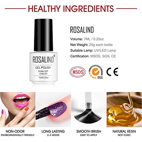 ROSALIND Żelowy Lakier do Paznokci, 6 Kolorów, Brokat Kolor Biały Czer - obrazek 3