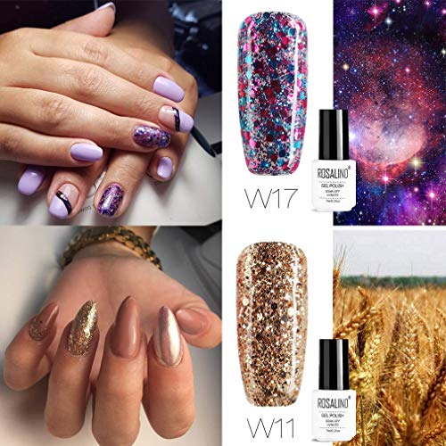 ROSALIND Żelowy Lakier do Paznokci, 6 Kolorów, Brokat Kolor Biały Czer - obrazek 3