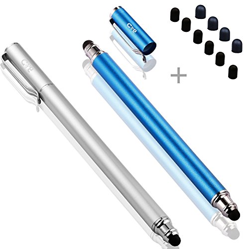 Bargains Depot B & D Stylus Stift Touch Pen Eingabestift Kapazitiven Touchscreen mit 10x Ersatzspitzen für Tablet iPad iPhone Samsung Galaxy Tab (Blau/Silber)