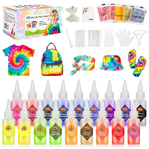 Gifort Tie Dye Kit, Stoff Textil Farben 18 Stück DIY Kleidung Graffiti Dye Batikfarben Set für DIY-Projekte und Partyaktivitäten Ideal Wahl für Modeliebhaber