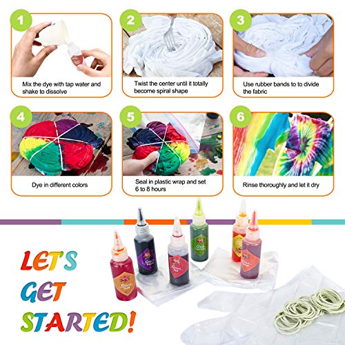 Gifort Tie Dye Kit, Stoff Textil Farben 18 Stück DIY Kleidung Graffiti Dye Batikfarben Set für DIY-Projekte und Partyaktivitäten Ideal Wahl für Modeliebhaber - obrazek 7