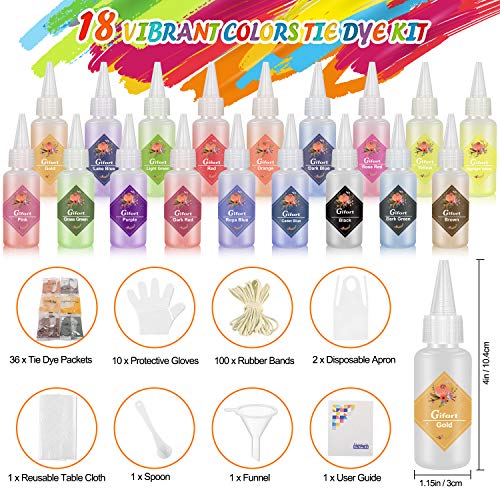 Gifort Tie Dye Kit, Stoff Textil Farben 18 Stück DIY Kleidung Graffiti Dye Batikfarben Set für DIY-Projekte und Partyaktivitäten Ideal Wahl für Modeliebhaber - obrazek 8