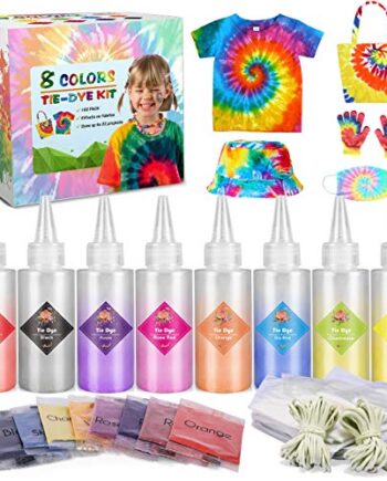 Emooqi Tie Dye Kit, 8 Textilfarben Set Farbstoff mit Gummibänder & Handschuhe usw, Batikfarben Stofffärben Set Krawattefärben Kit für Erwachsene & Kinder, Ungiftig DIY Set