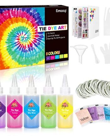 Emooqi Tie Dye Kit, 5 Farben Textil Farbstoff Set mit Quetschflaschen, Gummibänder & Handschuhe usw, DIY Vibrant Batikfarben Krawattenfärbe Set für Kinder & Erwachsene (Lila)