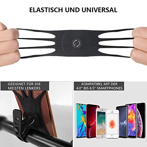 VUP Fahrrad Handyhalterung, Universal 360° Drehbarer Silikon Handyhalter Fahrradlenker Motorrad für 4.0 bis 6.5 Zoll Smartphones Schwarz - obrazek 6