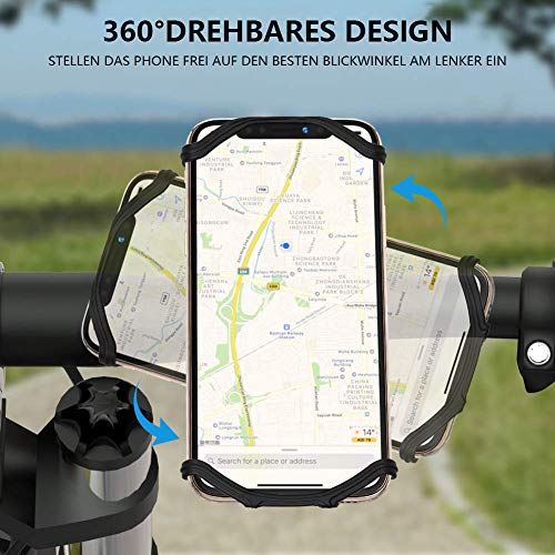 VUP Fahrrad Handyhalterung, Universal 360° Drehbarer Silikon Handyhalter Fahrradlenker Motorrad für 4.0 bis 6.5 Zoll Smartphones Schwarz - obrazek 5