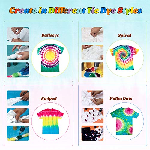 Emooqi Tie Dye Kit, 8 Textilfarben Set Farbstoff mit Gummibänder & Handschuhe usw, Batikfarben Stofffärben Set Krawattefärben Kit für Erwachsene & Kinder, Ungiftig DIY Set - obrazek 6