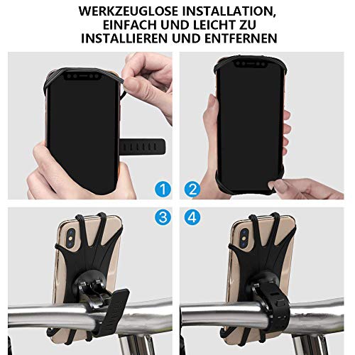 VUP Fahrrad Handyhalterung, Universal 360° Drehbarer Silikon Handyhalter Fahrradlenker Motorrad für 4.0 bis 6.5 Zoll Smartphones Schwarz - obrazek 4