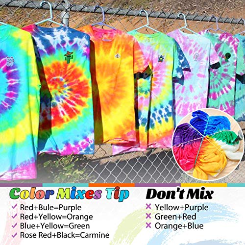 Emooqi Tie Dye Kit, 8 Textilfarben Set Farbstoff mit Gummibänder & Handschuhe usw, Batikfarben Stofffärben Set Krawattefärben Kit für Erwachsene & Kinder, Ungiftig DIY Set - obrazek 4