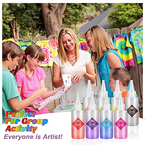 Emooqi Tie Dye Kit, 8 Textilfarben Set Farbstoff mit Gummibänder & Handschuhe usw, Batikfarben Stofffärben Set Krawattefärben Kit für Erwachsene & Kinder, Ungiftig DIY Set - obrazek 3