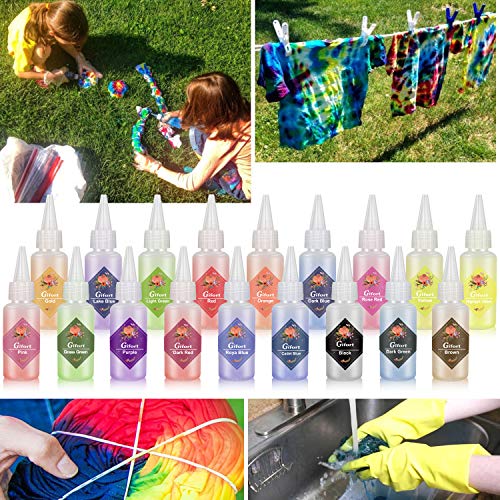 Gifort Tie Dye Kit, Stoff Textil Farben 18 Stück DIY Kleidung Graffiti Dye Batikfarben Set für DIY-Projekte und Partyaktivitäten Ideal Wahl für Modeliebhaber - obrazek 2