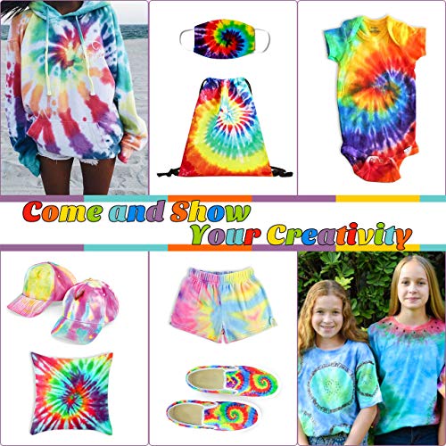 Emooqi Tie Dye Kit, 8 Textilfarben Set Farbstoff mit Gummibänder & Handschuhe usw, Batikfarben Stofffärben Set Krawattefärben Kit für Erwachsene & Kinder, Ungiftig DIY Set - obrazek 5
