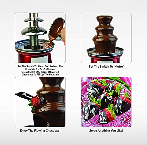 Gadgy ® 3-stufiger Schokobrunnen 90 Watt | 31,5 cm Hoch mit Turm aus Rostfreiem Stahl | 750 Gramm Kapazität | Retro-Look | Toll für Kindergeburtstage und Hochzeiten - obrazek 4
