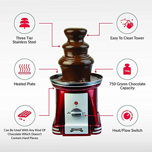 Gadgy ® 3-stufiger Schokobrunnen 90 Watt | 31,5 cm Hoch mit Turm aus Rostfreiem Stahl | 750 Gramm Kapazität | Retro-Look | Toll für Kindergeburtstage und Hochzeiten - obrazek 8