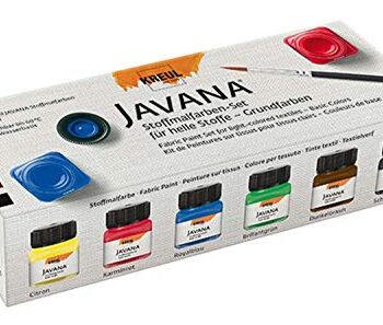 Kreul 90600 - Javana Stoffmalfarbe für helle Stoffe, Grundfarbenset, 6 x 20 ml Farbe und ein Pinsel, brillante Farbe mit cremigem Charakter, nach Fixierung waschbeständig