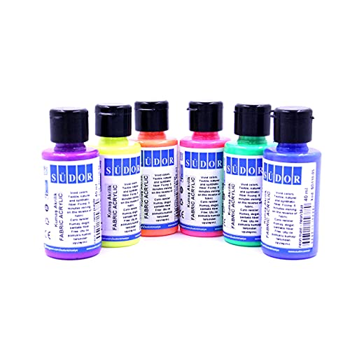 Monalisa Fluoreszierende Stofffarbe Set 6x40 ml (240 ml) | 6 Schwarzlicht Textilfarben | Waschfeste Textilfarbe| Neon Farben Fabric Paint | Ideal zum TShirt und weitere Textilien painting canvas - obrazek 3