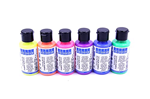 Monalisa Fluoreszierende Stofffarbe Set 6x40 ml (240 ml) | 6 Schwarzlicht Textilfarben | Waschfeste Textilfarbe| Neon Farben Fabric Paint | Ideal zum TShirt und weitere Textilien painting canvas - obrazek 2