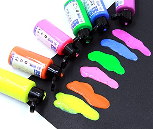 Monalisa Fluoreszierende Stofffarbe Set 6x40 ml (240 ml) | 6 Schwarzlicht Textilfarben | Waschfeste Textilfarbe| Neon Farben Fabric Paint | Ideal zum TShirt und weitere Textilien painting canvas