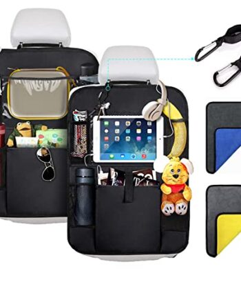 PewinGo Rückenlehnenschutz Auto Kinder, Rücksitz Organizer, Kick-Matten 600D Oxford-Tuch Wasserdicht und Pflegeleicht, 12"Touchscreen-Tablet-Halter, mit Mehrzweckhaken und Tüchern,2022-Upgrade
