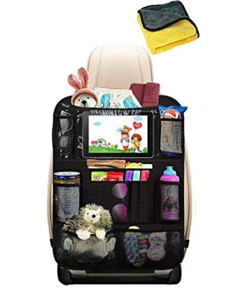 1 Stück Premium Auto Rückenlehnenschutz, Heyham Autositz Organizer mit Taschen | Rücksitz Schutz Kick-Matte | Auto Rücksitz-Organizer für Kinder mit Durchsichtigem Großen Tablet iPad Fach