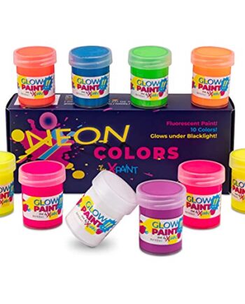 10x Fluoreszierende Textilfarbe | Schwarzlicht Farbe Set | Neon Farbe Textil | Leuchtende UV Stoffmalfarbe MADE IN GERMANY