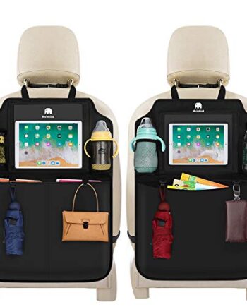 Meinkind Auto Rückenlehnenschutz Kinder, Auto Rückenlehnentasche Rücksitzschutz, Rücksitz Organizer Auto mit Ipad Tablethalter, Kick-Matten-Schutz wasserdichter Rücksitzschoner, Schwarz (2 Stücke)