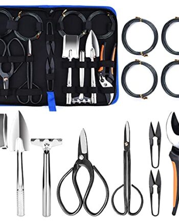 Preciva Bonsai Werkzeug, Gartengeräte Set 13 in 1 inkl. Gartenschere Set Mini Schaufel Harke Set Bonsai Trainingsdraht mit Aufbewahrungstasche für Bonsai Gartenarbeit Bonsai Starter Werkzeuge Set