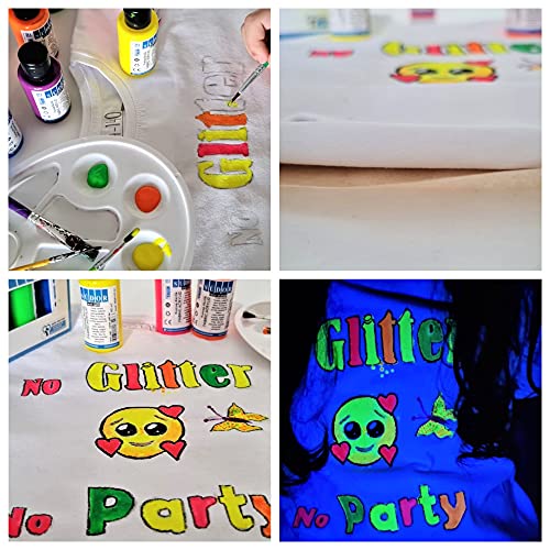 Monalisa Fluoreszierende Stofffarbe Set 6x40 ml (240 ml) | 6 Schwarzlicht Textilfarben | Waschfeste Textilfarbe| Neon Farben Fabric Paint | Ideal zum TShirt und weitere Textilien painting canvas - obrazek 7