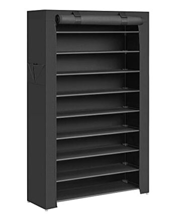 SONGMICS Schuhregal mit 10 Ebenen, 28 x 88 x 160 cm, Schuhschrank, Schuhaufbewahrung, mit staubdichtem Überzug, Schuh-Organizer, für High Heels, Sportschuhe, Metallgestell, schwarz RXJ36HV1