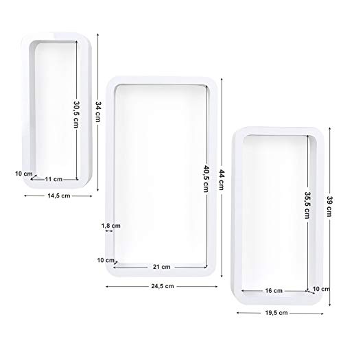 SONGMICS Wandregal, 3er Set, Cube Regal, Schweberegal, Würfelregal, Belastbarkeit bis 15 kg, Länge 44 cm 39 cm 34 cm, weiß, LWS97W - obrazek 2