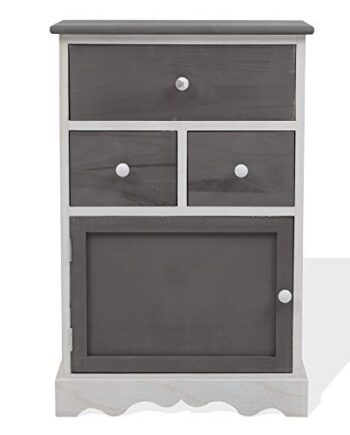 Rebecca Mobili Schubladenschrank in Weiß und Grau, Highboard mit 3 Schubladen, Paulownienholz, im Vintage-Stil, als Einrictung für küche Bad Flur – Maße: 72 x 47 x 33 cm (HxLxB) – Art. RE4327