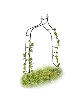 Relaxdays Rosenbogen Metall, wetterfest, romantischer Rankenbogen, Deko-Spitzen, HxBxT 255 x 140 x 38 cm, dunkelgrün