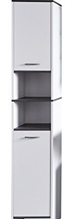 trendteam smart living Badezimmer Hochschrank Schrank California, 32 x 180 x 28 cm in Weiß, Absetzung Rauchsilber mit viel Stauraum