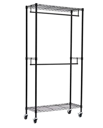 Amazon Basics Regulowany wieszak na ubrania z dwoma drążkami, stojak,