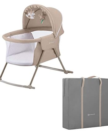 kk Kinderkraft Kinderbett 3 in 1 LOVI, Kinderreisebett, Stubenwagen, Babywiege, Zusammenklappbar, Einfach Transport, mit Zubehör, Tasche, Moskitonetz,von Geburt bis 9 kg, 1 Stück (1er Pack), Beige