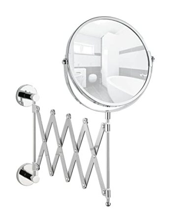 WENKO Power-Loc® Teleskop Kosmetikspiegel Elegance - Befestigen ohne bohren, verstellbar, 300 % Vergrößerung, Stahl, 18.5 x 35.5 x 56 cm, Chrom