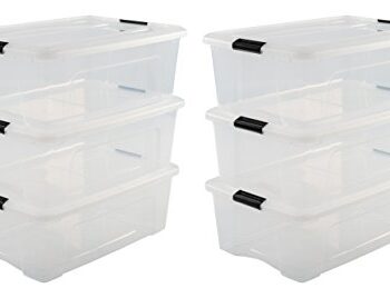 Iris Ohyama, 6er-Set, Aufbewahrungsboxen, 30 L, mit Clips, stapelbar, Wohnzimmer, Schlafzimmer, Garage - New Top Box NTB-30 - Transparent